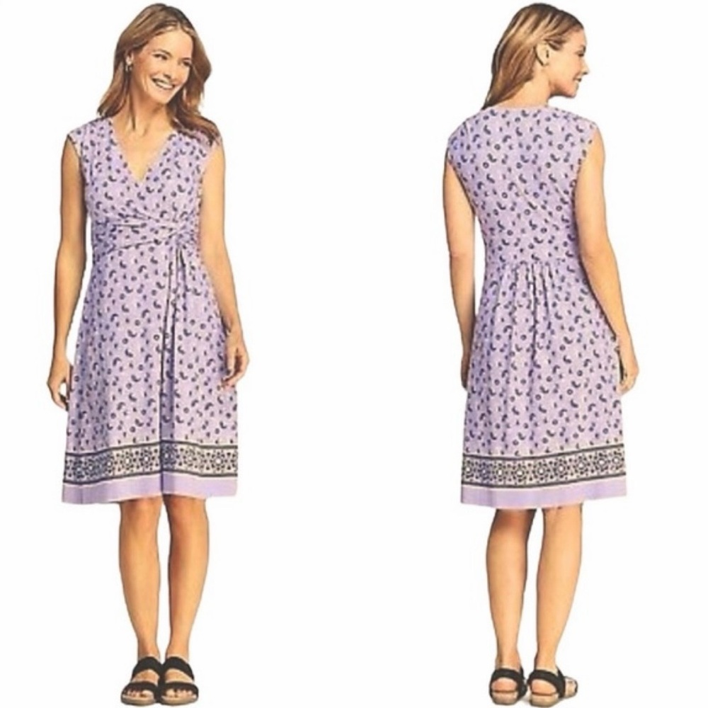 Lands' End Women's Lavender Paisley Wrap Dress Size M